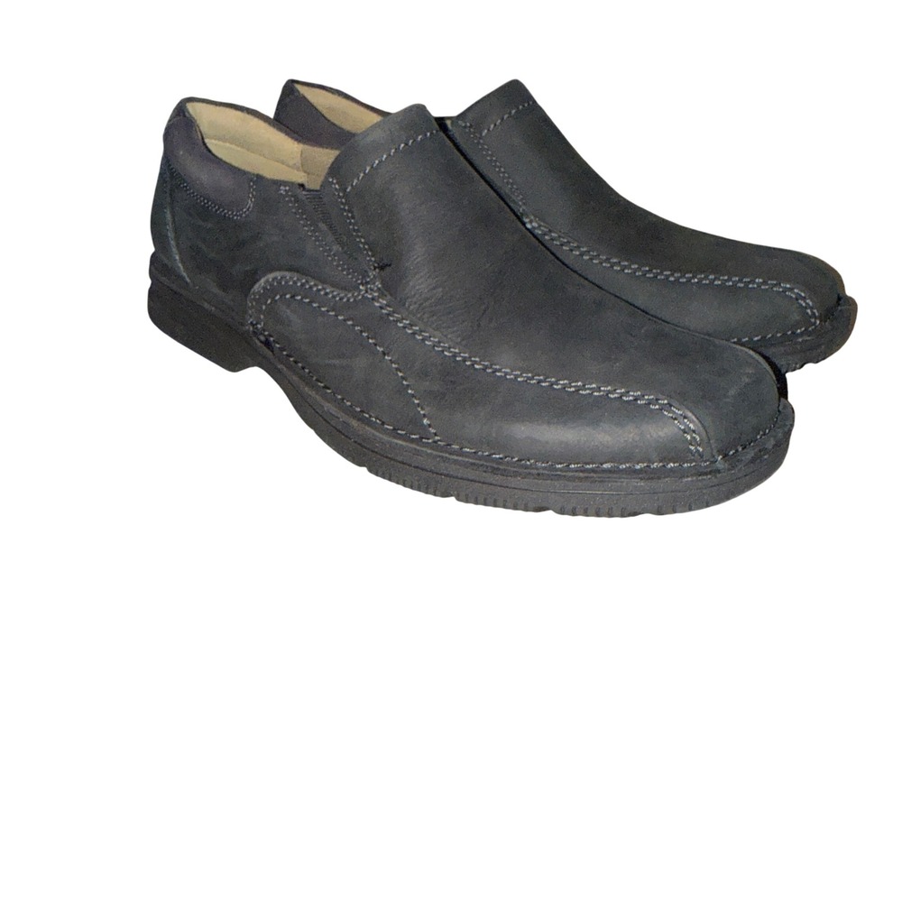 Clarks Loafers 11M Black Leather Slip On Square Toe 67841 Shock Absorbing